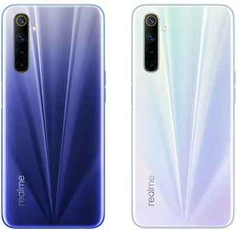 Mobilní telefon Realme 6 zadní pohled barva Comet Blue a Comet White