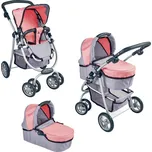 Alltoys Kovový kočárek 3v1 růžový/šedý