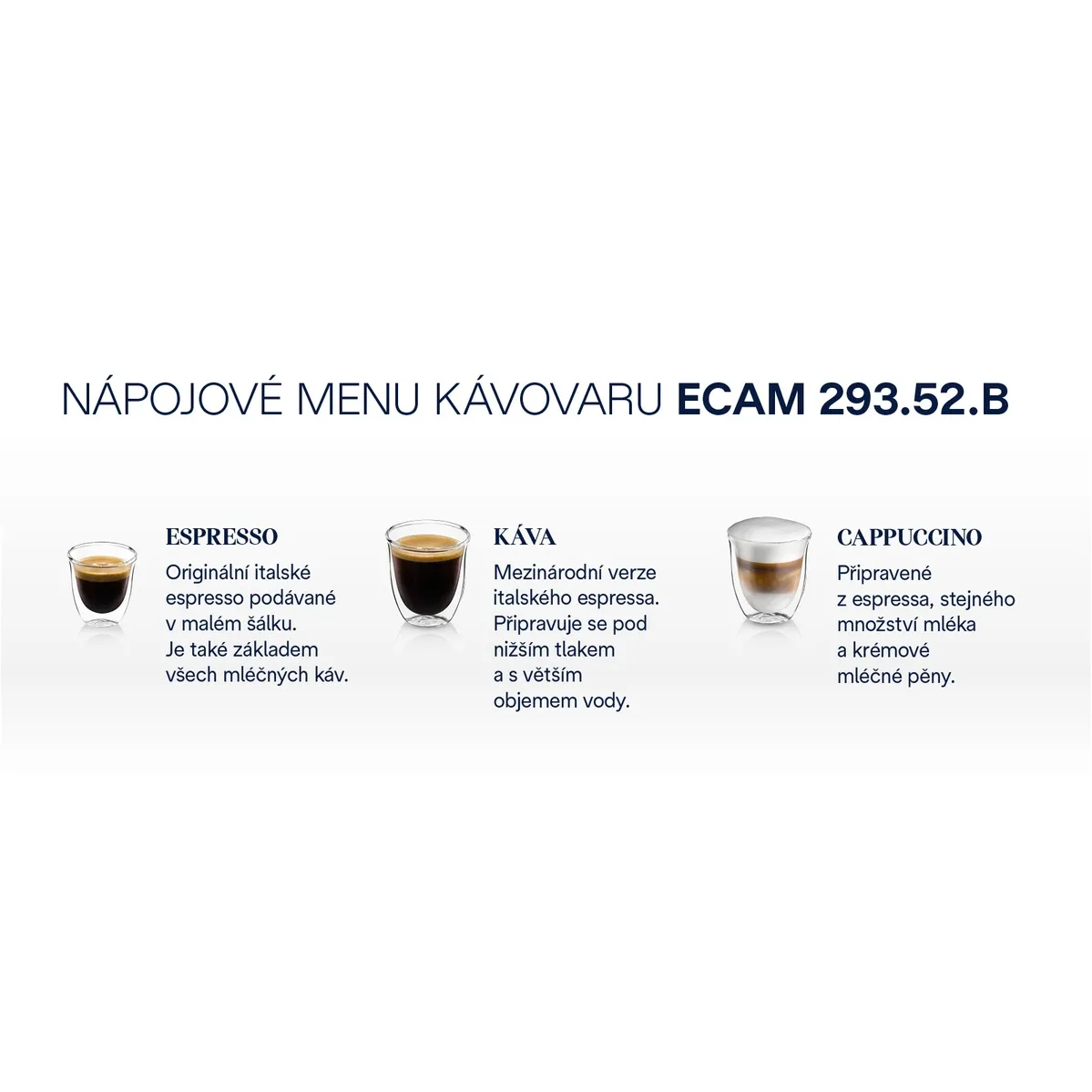 De'Longhi Magnifica Evo ECAM 293.52.B - nápojové menu