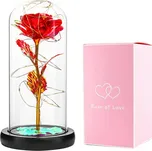 Věčná růže ve skle s LED 20,5 x 11 cm