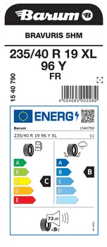 Energetický štítek Barum Bravuris 5HM 235/40 R19 96 Y XL FR