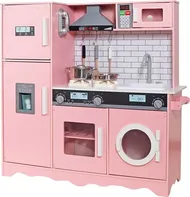 Derrson Dřevěná interaktivní kuchyňka s pračkou a ledničkou XXL růžová
