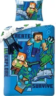 Halantex Minecraft modré 140 x 200, 70 x 90 cm zipový uzávěr