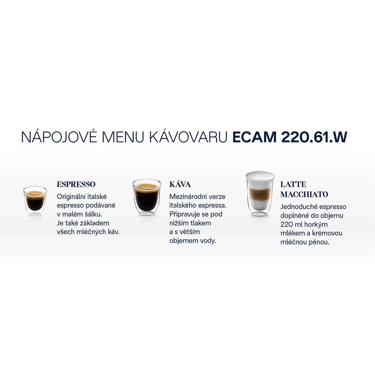 De'Longhi Magnifica - nápojové menu