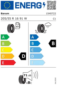 energetický štítek osobní pneumatiky Barum Bravuris 5HM 205/55 R16 91 W