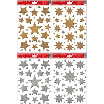 Okenní dekorace Anděl Okenní fólie hvězdy zlaté, stříbrné glitry 389, 30x20cm Okenní fólie: 2. OSMICÍPÁ HVĚZDA ZLATA