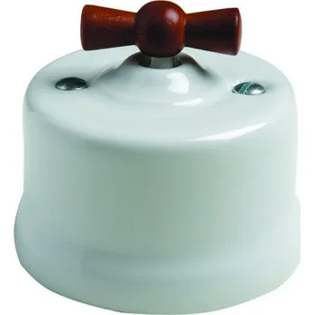 vypínač FONTINI by Font Barcelona Porcelánový vypínač povrchový Garby bílý/medová klička Řazení: Vypínač č.6 – schodišťák – ovládá se ze 2 míst 30 308 17 19