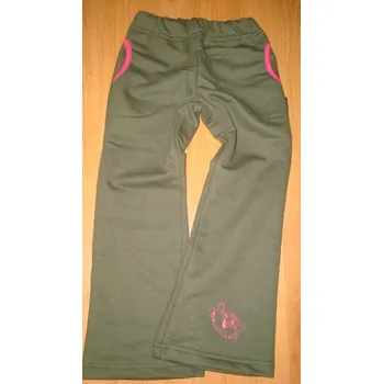 Betty Mode (ušito v ČR) Dívčí tepláky vel. 98 khaki s kočičkou
