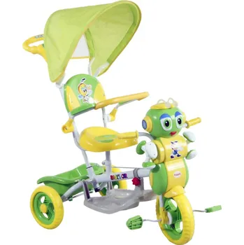 Dětská tříkolka Tříkolka ARTI s vodící tyčí MRAVENEC 3 zelená (Dětská tříkolka s vodící tyčí a stříškou)