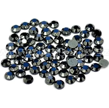 hot-fix skleněné nažehlovací kameny na textil barva 125 Jet hematite, velikost SS6 až SS30 barva: polobroušený barva 125 Jet hematite, velikost: velikost SS10, balení: balení 1grs /144ks