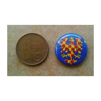 Placka modrá s moravskou žluto-červenou orlicí, 25 mm, špendlík (moravská orlice v polepšených barvách)