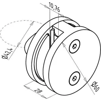 Kruhový držák skla - NEREZ - průběžný Tloušťka skla: 12,76 mm