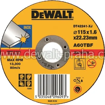 Řezný kotouč DT42241 DeWALT Řezný kotouč na nerez ocel 115 x 1,6 mm plochý Typ 1