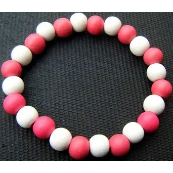 Náhrdelník Blingstar Náramek Dřevěný WOOD korálky Pink/White - W432