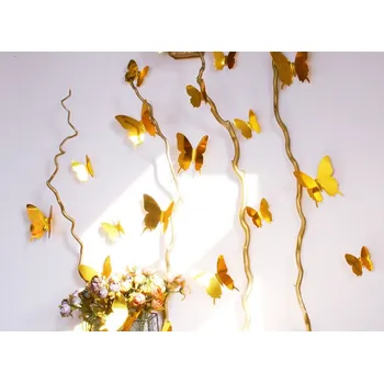 Samolepící dekorace 3D samolepka motýlci na zeď - lesklá zlatá