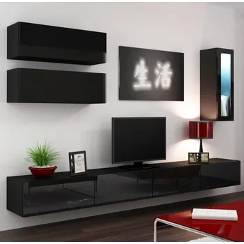 Cama Meble Vigo 12 černá matná/černá lesk Obývací stěna Cama Meble Vigo 12 černá matná/černá lesk