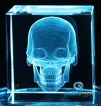 3D LEBKA v krychli 80 mm (Laserovaný 3D objekt v křišťálové krychli 80 mm - lebka)
