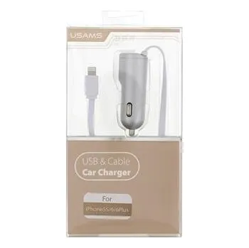 USAMS Lightning + USB Autonabíječka 2.1A Silver (EU Blister)