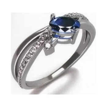 Prsten Prsten Agata z bílého zlata posetý 25ks diamanty a modrým safírem (3860504)