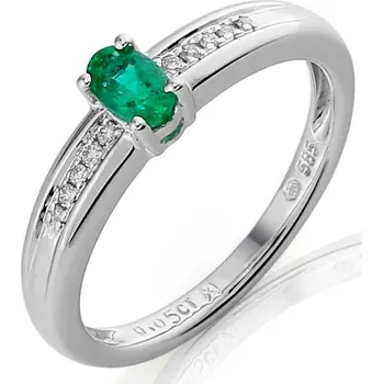 Prsten Klenoty Budín Prsten s diamanty z bílého zlata - zásnubní s velkým smaragdem 3861141-0-51-96 (Klenoty Budín Prsten s diamanty z bílého zlata - zásnubní s velkým smaragdem 3861141-0-51-96 )