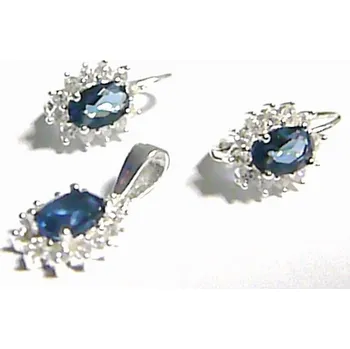 Souprava šperků Rhodiovaná stříbrná souprava se zirkony a modrým safírem (Kate Middleton) A010 (30080100001)