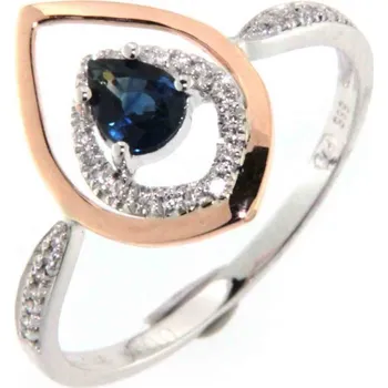 Prsten Zásnubní prsten s diamantem s modrým safírem z bílého zlata s červenou úpravou (4210074-4-55-92)