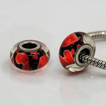 Korálek Korálek 34 ANY černý s červenými srdíčky skleněný - TOPBEADS