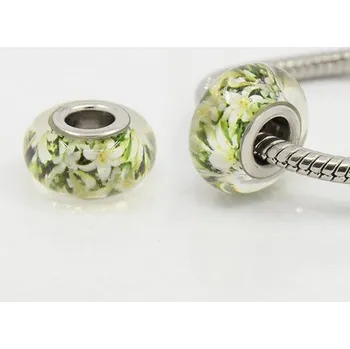 Korálek Korálek 09 ANY zelený a bílý vzor skleněný - TOPBEADS