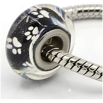 Korálek Korálek 24 ANY černý bílé tlapky skleněný - TOPBEADS