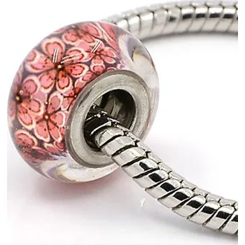 Korálek Korálek 05 ANY červený kytka vzor skleněný - TOPBEADS