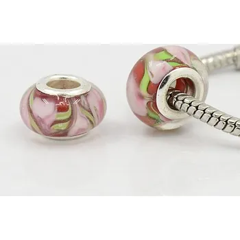 Korálek Korálek skleněný BoX červený s růžovými květy - TOPBEADS