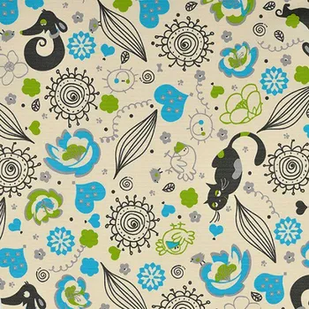 Impregnovaná látka kočičky a pejsci tyrkysová