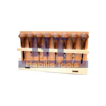 Dláto SADA rydel pro dřevořez NAREX - 8 ks (dřevěný stojan)