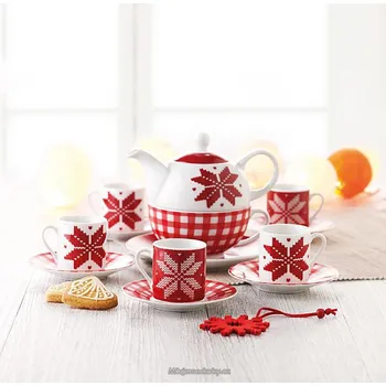 sada 6 porcelánových espresso šálků s podšálky v severském dekoru