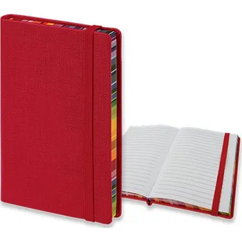 Zápisník Linkovaný zápisník A6 s gumičkou červený s duhovými okraji