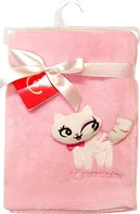 Bobobaby dětská deka do postýlky s 3D aplikací růžová kočička 76x102 cm