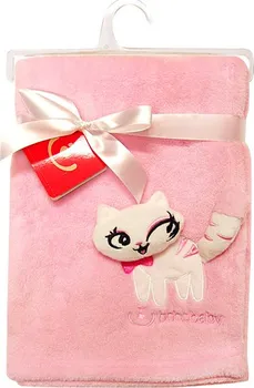 Dětská deka Bobobaby dětská deka do postýlky s 3D aplikací růžová kočička 76x102 cm