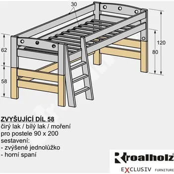 ZVYŠUJÍCÍ DÍL 58 pro horní spaní, zvýšená jednolůžka (variabilní komponent pro sestavu patrové postele)