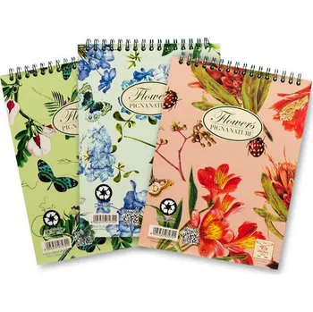 Blok Pigna Nature Flowers A6 kroužkový, čtverečkovaný