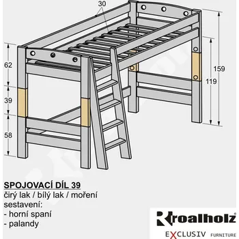 SPOJOVACÍ DÍL 39 sestava - horní spaní, palanda masiv (univerzální prvek k sestavení patrové postele)