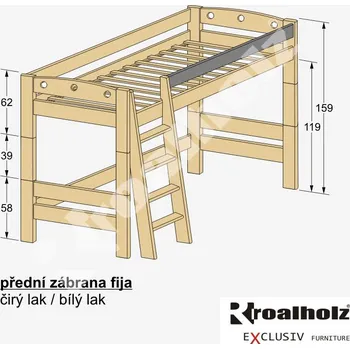 dřevěná PŘEDNÍ ZÁBRANA NVP masiv na palandy (dětská PŘEDNÍ ZÁBRANA masiv na patrové postele FIJA)