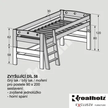 bílý ZVYŠUJÍCÍ DÍL 58 pro horní spaní, zvýšená postel (prvek pro sestavu patrové postele)