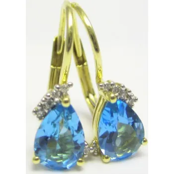 Prsten Luxusní zlaté diamantové náušnice s pravými modrými topazy 585/1,60g 3830062 (3830062 POŠTOVNÉ ZDARMA)