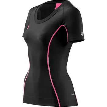 Dámské tričko Kompresní prádlo SKINS A200 Womens Short Sleeve Top - Black/Pink (dámské aktivní kompresní triko s krátkým rukávem) M