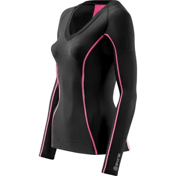Kompresní prádlo SKINS A200 Womens Long Sleeve Top - Black/Pink (dámské aktivní kompresní triko s dlouhým rukávem) L
