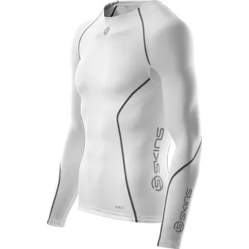 Pánské tričko Kompresní prádlo SKINS A200 Mens Long Sleeve Top - White (pánské bílé aktivní kompresní triko s dlouhým rukávem) M
