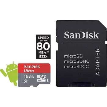 Paměťová karta SanDisk microSDHC Ultra Android 16GB (139726) 80 MB/s Class10 + Adapter