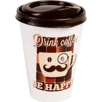 HEGA Kelímek RETRO VASO CAFÉ na kávu , s víčkem 3 motivy; 13x9 cm; 0,43 l; plast