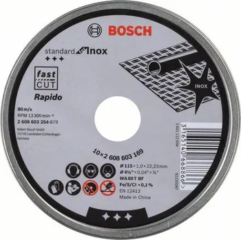 Pilový kotouč BOSCH Standard for Inox Rapido Dělicí kotouč rovný, 115x1mm 2608603254 free_store_pickup