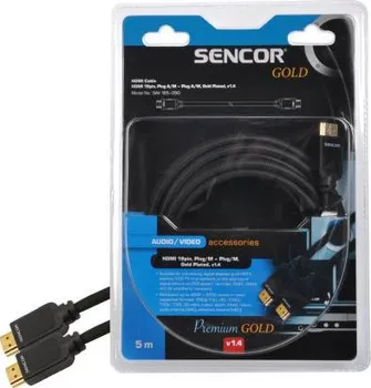 Video kabel Sencor HDMI 19pin, konektor/M - konektor/M, pozlacený, V1.4 - 5m